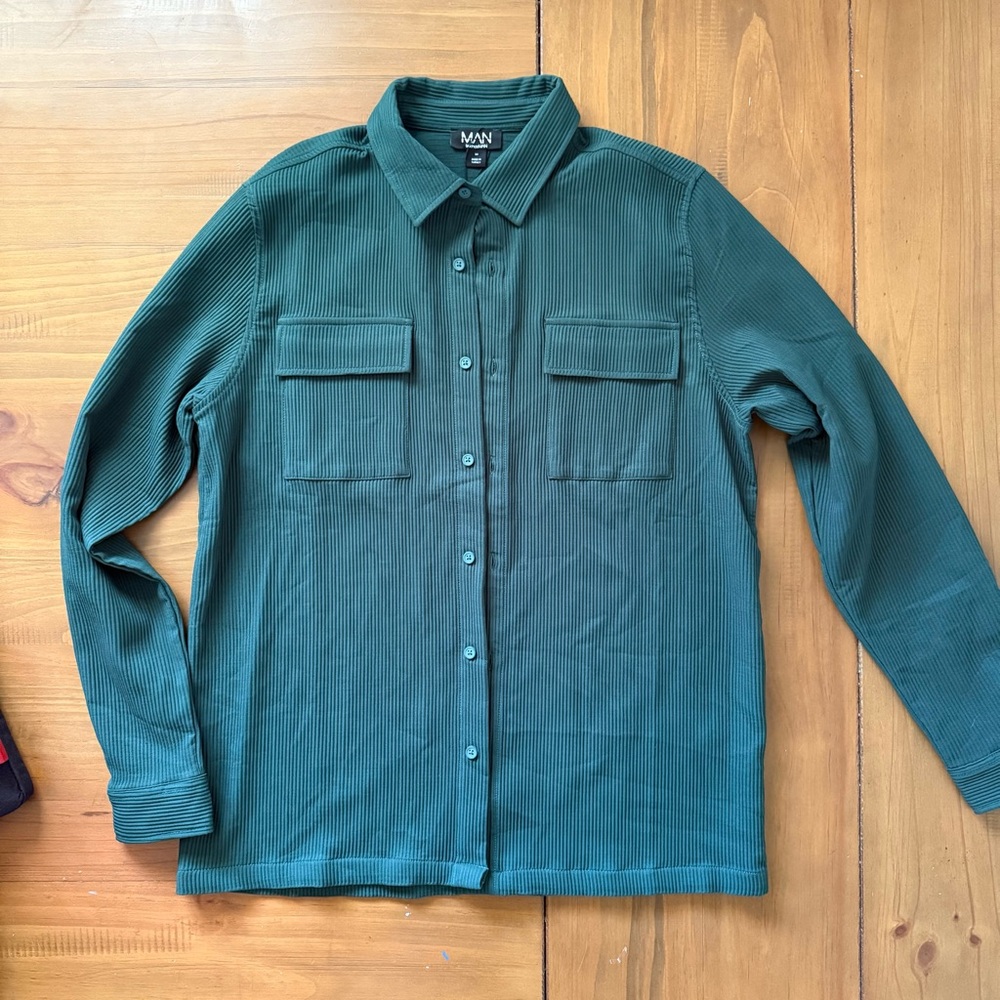 Boohoo Long Sleeve Overshirt Pleated Shirt Forrest - M